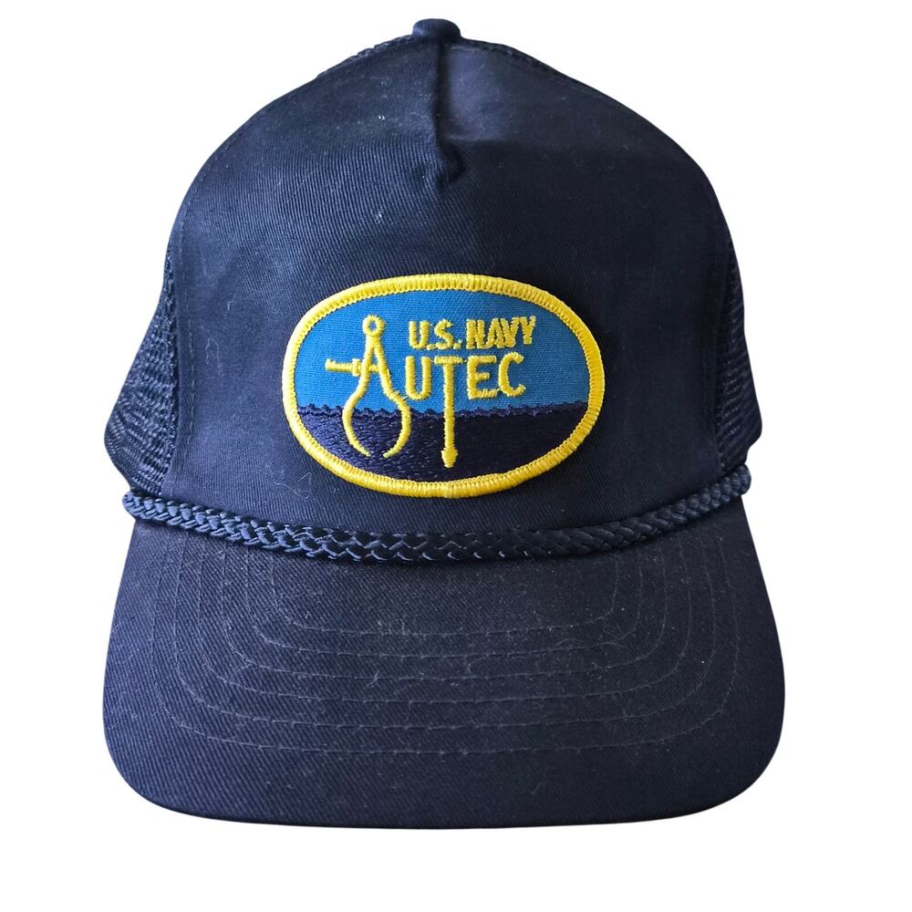 Vintage US Navy AUTEC Trucker‎ Hat Snapback Mesh Cap Blue Rope KC Brand VTG